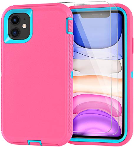 GYJ for iPhone 11 Case with 2 Screen Protector Drop Protection Full Body Heavy Duty Rugged Military Grade Cover Shockproof/Drop Proof Durable Phone Case iPhone 11 6.1 [Pink+Blue]