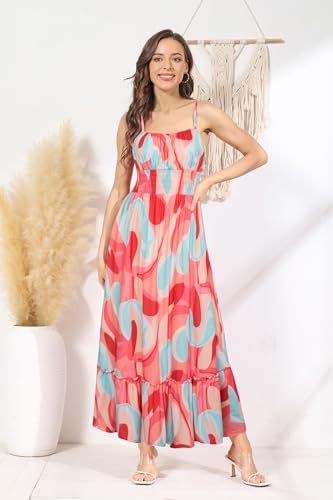 Image of GRACE KARIN Summer Dresses for Women 2026 Vacation,Smocked Floral Maxi Dress,Boho Beach Sundress with Pocket Fashion Clothing