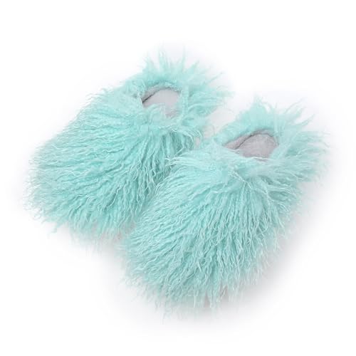 Image of Unisex Fuzzy Faux Fur Slippers, Women's Fluffy Long Hair Sheep Faux Fur Slip on Slides, Girls Luxury Big Fluffy Outdoor Flat Slippers, Long Curly Hair Non-Slip Warm Home Slide Shoes