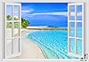 Adesivi Murali Finestra - Paesaggi Vari Mare e Oceano - WALL STICKERS 3D parete muro (70x100 cm, Spiaggia Caraibi - N05) #2