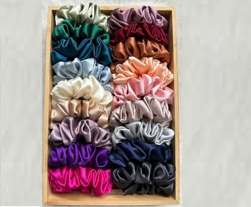 Image of Space Fly Satin Silk Hair Scrunchies for Women and Girls | Soft Elastic Hair Ties for Ponytail and Bun | No Damage Scrunchy Set (Dark New)