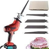 WUFUOA Cordless Electric Bone Saw, Electric Reciprocating Bone Saw with LED Light, 4 Saw Blade, 3000RPM Handheld Butcher Bone Saw, 1.5AH Rechargeable Cutting Machine for Wood/Metal/PVC Cuting