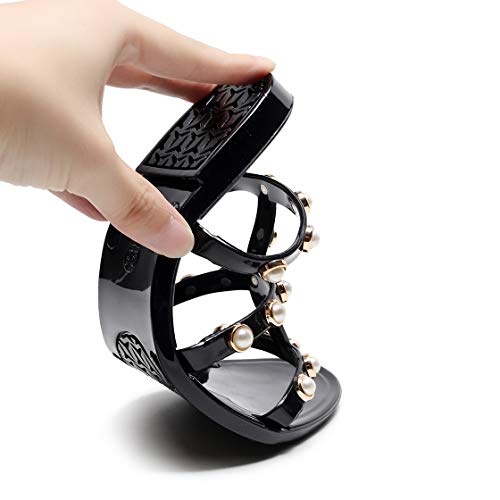 OMGard Women\'s Flat Sandals Black Summer Beach Bow Flip Flop Jelly Slipper Shoes Thong Slip-On