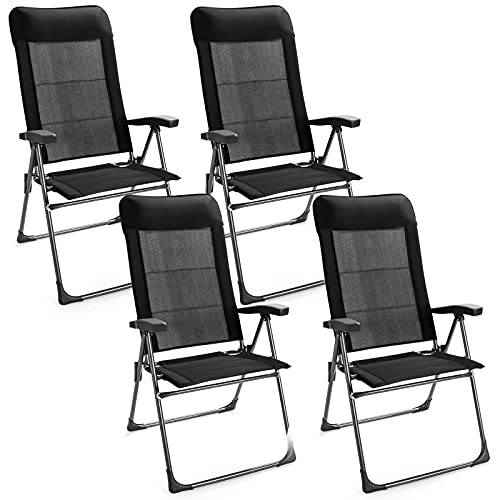 Image of Tangkula 4 Pieces Patio Dining Chairs, Folding Portable Chairs with Adjustable Backrest, Outdoor Camping Chair Set with Armrests & Headrest, Set of 4 Outdoor Lawn Chairs for Yard, Poolside, Balcony
