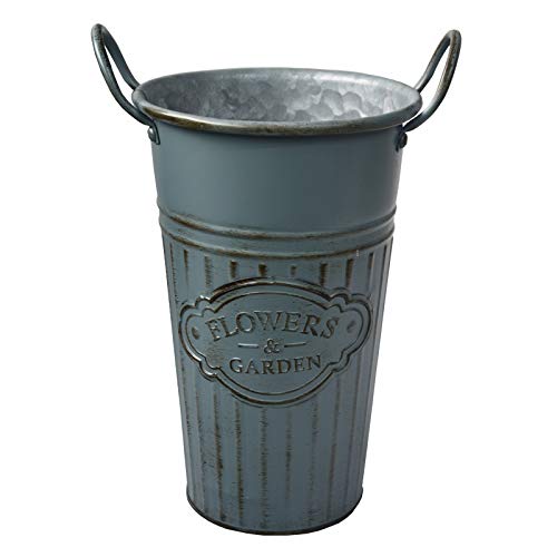 Hogar y Mas Macetero Decorativo Azul Vertical de Metal, Ideal para Exterior o Interior. Vintage/Original 26x16,5x11 cm