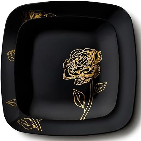 MATANA - 40 Assiettes En Plastique Rigide Bord Doré - Réutilisables Pour Mariage, Anniversaire, Fêtes