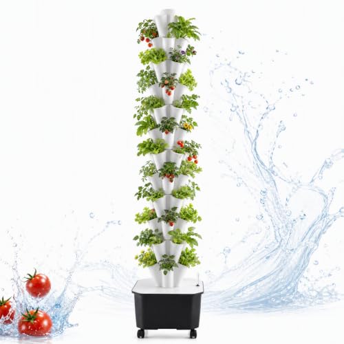 Hydroponic Tower 60 Pods 12 Tiers Hydroponics Growing System Vertical Garden System with 25L Water Tank and Pump for Indoor Outdoor Home, Balcony & Patio