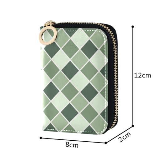 Women's Green Rhombus Lattice Credit Card Holder Wallet Leather Zipper Card Case for Ladies Girls 203009402
