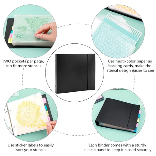 Image of Cookie Stencil Storage Binder for Storage 6x6inch Stencils,Die Cuts,DIY Scrapbooking,Clear Stamp,Storage Folder Organizer Include 1 Black Cover,50 Sleeve,50 Backing Paper and 10 Sheets Divider Tabs
