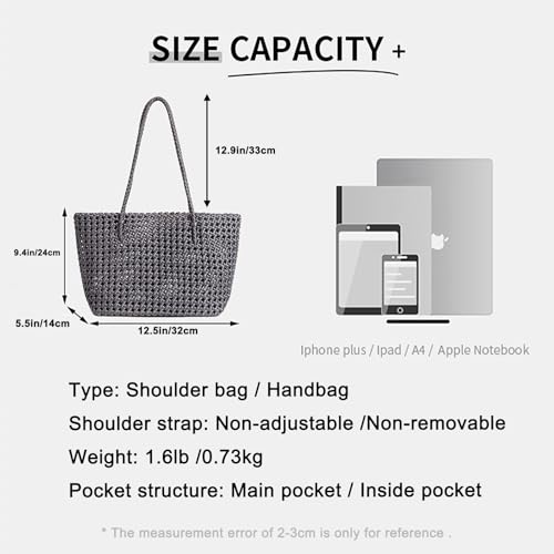 Image of JINMANXUE Woven Tote Bag For Women,Travel Shoulder Bag, Large Hollow Beach Soft Satin Handbags Hand-woven Satchel Clutch