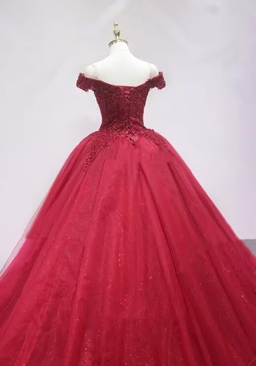 Miniatura 4 de XYAYE Vestidos de quinceañera de tul hinchado para mujer, vestido de fiesta con hombros descubiertos, vestidos de fiesta de encaje, dulces 15