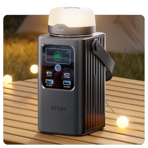 ATGIH Camping Portable Power Station 198.4Wh, [4-Port Fast Charging] LiFePO4 Battery Power Bank Small Electric Generator with Detachable Light, 100W USB-C Output for Home Backup Outdoor Emergency