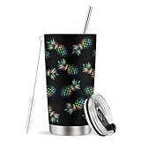 Heucapc 20 oz Pineapple Insulated Tumblers with Straw and Lid, Hawaiian Style Reusable Stainless Steel Coffee Cup Travel Mug for Hot and Cold Drinks Pineapple Gift