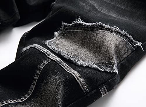 XIMXIMMTIAN Men's Biker Moto Washed Distressed Slim Fit Straight Jeans Denim4