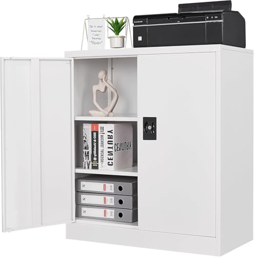 Image of Letaya Metal Storage Cabinets with Lock Door,2 Adjustable Shelves Organizer Steel Storage Cabinets for Home,Office,Warehouse,Garage,Employee Lockers(White)