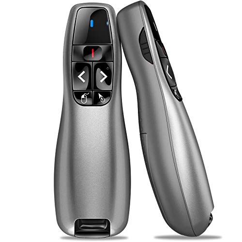 Mouse Presenter, 2.4 GHz Wireless PowerPoint Remote Control via USB A & USB C Receiver, Red Pointer for Presentations, Presen