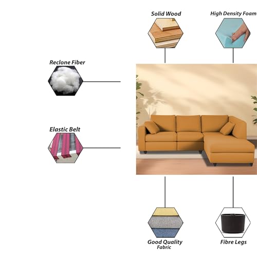 Image of Florian RHS 4 Seater L Shape Sofa Set for Living Room (Orange Fabric) Premium Fabric Sofa