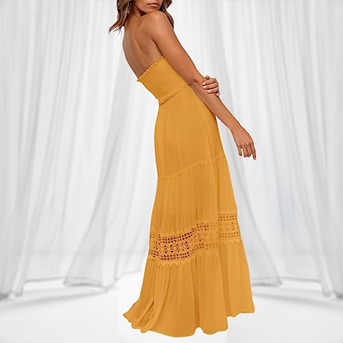 BBIQI Vestido maxi feminino tomara que caia, tomara que caia, com acabamento em renda, cintura elást