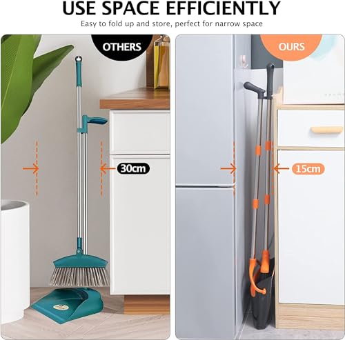 Upgrade Large Broom and Dustpan, Broom and Dustpan Set, Heavy Duty Dust Pan with 53" Long Handle Upright Dustpan Broom Set, Broom for Indoor Outdoor Garage Kitchen Room Office Lobby Use (Orange) – Bild 6