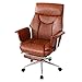 Produktbild JJHOME-Stühle Gepolsterter geklebter Leder-Bürostuhl mit hoher Rückenlehne mit Fußstütze Comfort Luxury Executive-Computer-Drehstuhl, ergonomisches zurückliegendes Design, höhenverstellbar, braun
