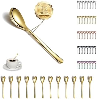 Kyraton Gold Teaspoons 12 Pieces, 14cm Stainless Steel Tea Spoons with Gold Titanium Plating, Ice Cream Spoons, Dessert Spoon, Coffee Spoon, Mocca Spoon, Dishwasher Safe