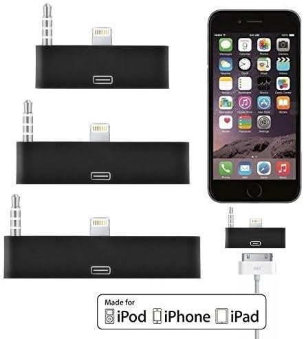 3 Pack Premier Series 8 Pin Lightning to 30-Pin Adapter with Audio Connector Converter for iPhone 6,6S Plus 5.5", iPhone 6,6S 4.7", iPhone 5, 5S (Black)