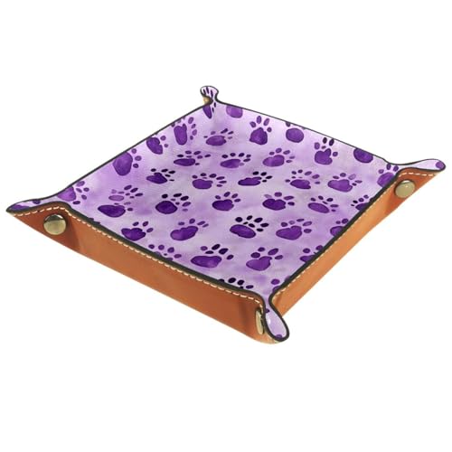 PU Leather DND Dice Trays Portable Dice Rolling Tray Large Storage Tray for Desktop Storage and RPG Board Games, Purple Cat Paws