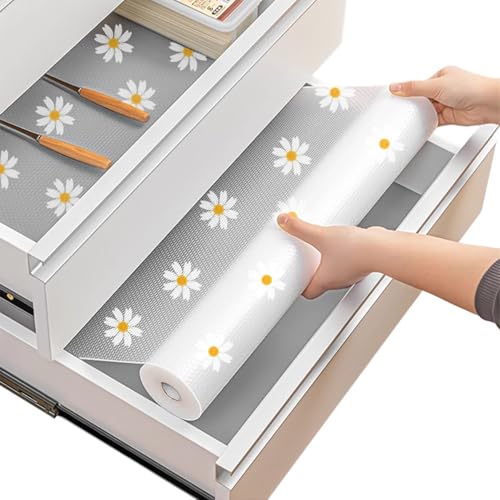 Drawer Liners, 30x300CM EVA Waterproof & Non-Slip Kitchen Drawer Liner, Chrysanthemum Shelf Liner, Kitchen Cupboard Liner, Cabinet Mat, Cupboard Mat, Fridge Shelf Pad for Shelves, Shoe Racks