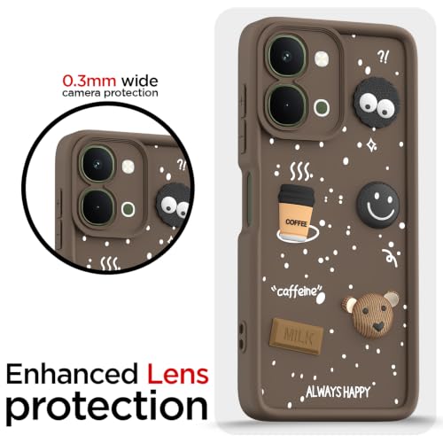 Image of Pikkme Back Cover for Vivo T5x / Vivo Y51 Pro /iQOO Z11x 5G | 3D Bear Silicone Cute & Fun Coffee Cartoon | Full Body Protection Bumper Case (Brown)