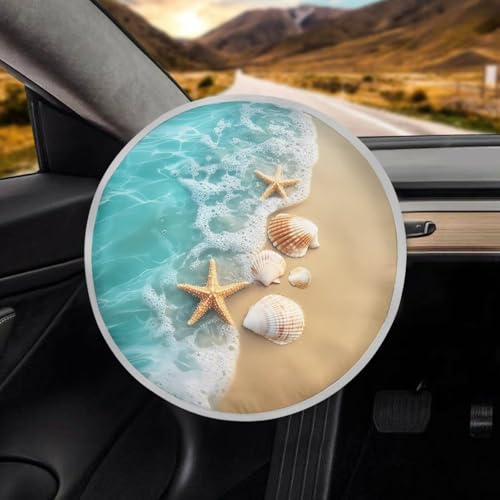 Image of Steering Wheel Sunshade Cover Lightweight Starfish Shell Steering Wheel Shield Car Interior Accessories Sun Protection Reflect UV Sun and Heat and Protect Your Cars Universal Car Accessories