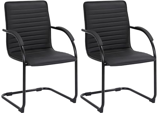 CLP Lot de 2 chaises visiteurs Tira en Similicuir I Chaises à piètement Luge avec Assise rembourrée, Couleur:Noir/Noir