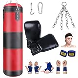 JOYFONE Saco de Boxeo Profesional 120CM, Bolsa de Boxeo 10Pzs de Cuero PU Premium con Gancho y Cadena, Saco de...