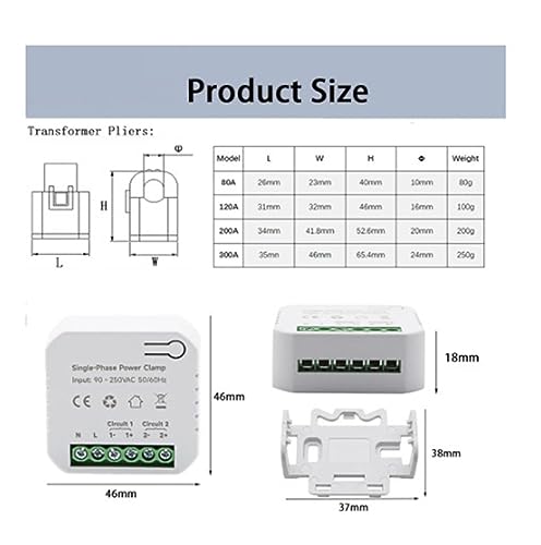 Disjoncteur compteur d'énergie bilatéral connecté Tuya double pince CT 300A - 8