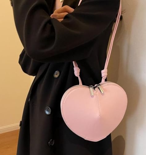 Cute PU Heart-Shaped Purse Heart Tote Bag Y2K Valentines Aesthetic Phone Handbag for Women2
