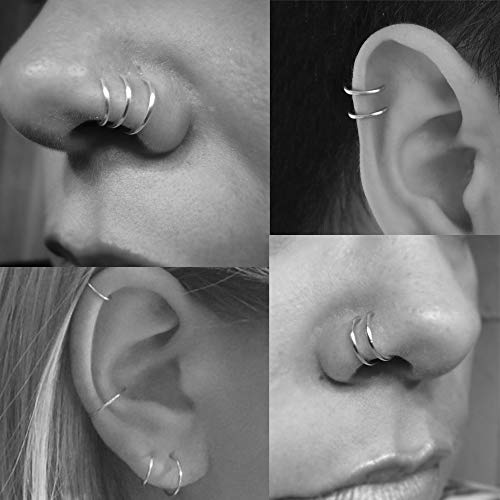 4 Pairs Sterling Silver Cartilage Small Hoop Earrings Set Hypoallergenic 14K White Gold Plated Endless Helix Tragus Earrings Nose Lip Rings, 8Mm 10Mm 12Mm 14Mm (8Mm*2+10Mm*2) #TOP4