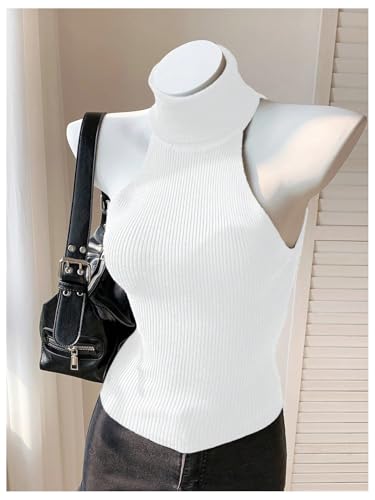 Image of MakeMeChic Sleeveless Turtle Neck Tops Crop Mock Neck Tops for Women