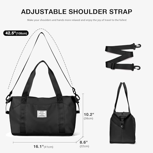 Women Travel Duffle Bag Sport Gym Tote Bag for Women Weekender Carry on Bags Beach Overnight Luggage Bag Waterproof Expandable Lightweight Version,H1- Black image 4