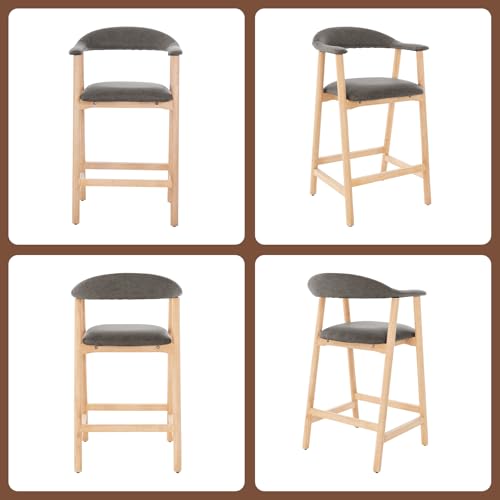 Image of 26 inch Bar Stools Set of 2, Upholstered Counter Stools, Modern Faux Leather Counter Height Bar Chairs with Backs and Arms, Wood Legs and Footrest, for Kitchen Counter, Island, Dining Room, Dark Gray