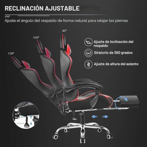 Miniatura 6 de Gtplayer Silla Gaming Con Masajeador Ergonómica Silla Gamer Con Reposapiés Reposacabeza, Silla De Oficina Ergonómica, Soporte Lumbar, Silla Juego Ajustable En Altura, Rojo