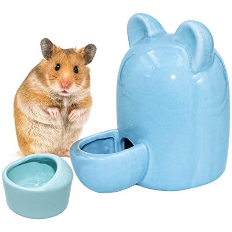 Hamster Trinkflasche Keramik Automatischer Wasserspender Meerschweinchen Trinkwasser Feeder, Hamster Wasserflasche mit Hamster Keramik Napf für Hamster Cover