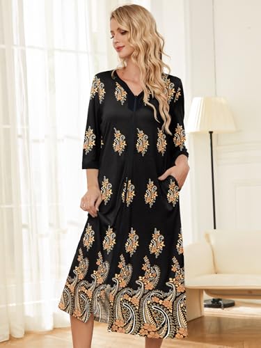 Image of PITINAN Moo Moo Nightgown House Dress Zip up Robes for Women Long Lounge Dress House Coat Women S-3XL
