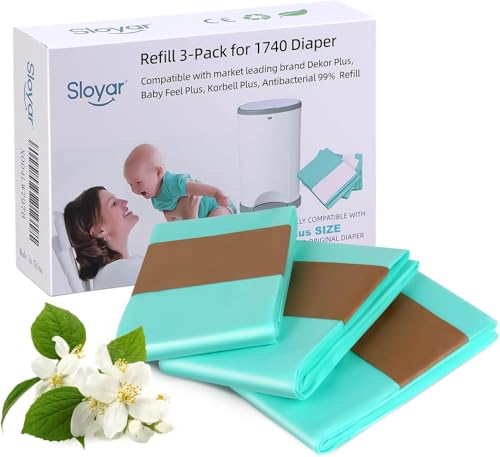 Image of Sloyar Refills Compatible with DEKOR Plus Diaper Pails/3 Pack/30% Thicker Design/Suitable for Seniors and Infants/Baby Powder Fragrance/Holds up to 1740 Diapers