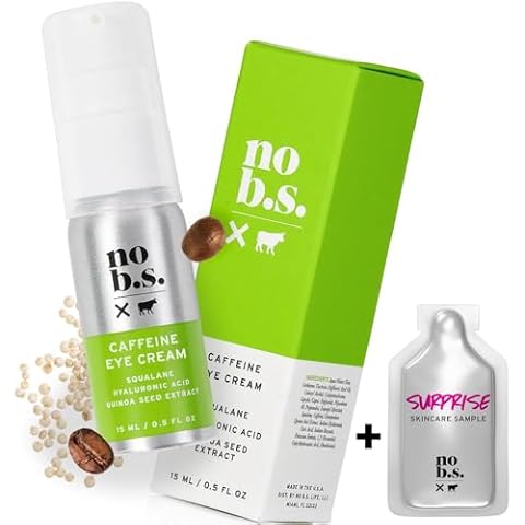 No B.S. (No Bad Stuff) Caffeine Eye Cream with Pure Hyaluronic Acid & Plant Based Squalane Oil, Under Eye Cream for Dark Circles & Puffiness, Skin Care for Women & Men, Vegan, Travel Size, 0.5 FL Oz Cover