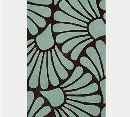 Image of Export Quality Handtufted Woolen Carpet for Living Room Bedroom & Hall - Color - Light Turquoise /Black - Size - 5 x 8 Feet