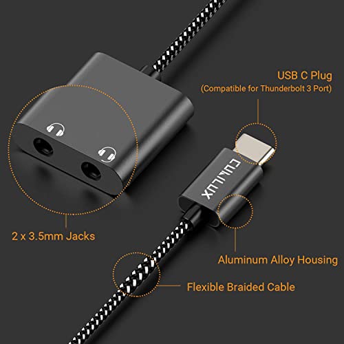 Image of USB C Audio Splitter for 2 Headphones with 96KHz /24-bit DAC, Type C to Dual Earphones Aux Splitter for Samsung S25 /S24 /S23 /S22 /S21 /S20 Ultra, Tab S10 /S9 /S8 /S7 /S6, Z Fold 6 /5 /4 /3 /2, Z Flip 6 /5 /4 /3 /2
