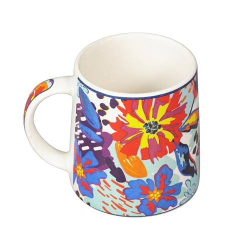 Image of Miah KaleidoBloom Ceramic Cup Set - Set of 4 | 10.16 cm x 6.85 cm x 8.89 cm | Handcrafted Coffee & Tea Mugs | Microwave & Dishwasher Safe | Vibrant Abstract Floral Design