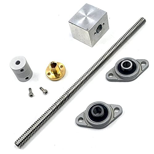 Lysee 3D Printer Parts & Accessories - 1Set 200mm Length 8mm Dia Silver Vertical 2mm Lead Screw Rod & Pillow Block Mounted Bearing T8 Lead Screw Kit for 3D Printer - (Color: as pic)
