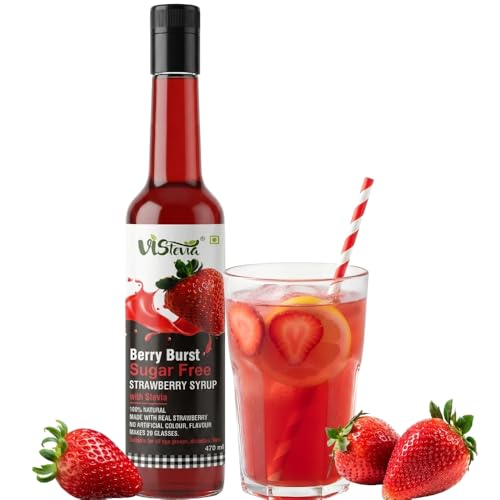 Image of Sugar Free Berry Burst Summer Syrup - By Vistevia - Diabetic And Keto Friendly - Sweetened Naturally With Stevia, Made With Real Strawberries Not Flavour And Colour - Pack Of 1 (470ML) Serves 15-20 Glasses