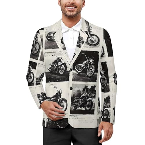 Vintage Motorcycles Classic Suits Blazer for Men Business Tuxedo Jacket Sport Coat Two Buttons