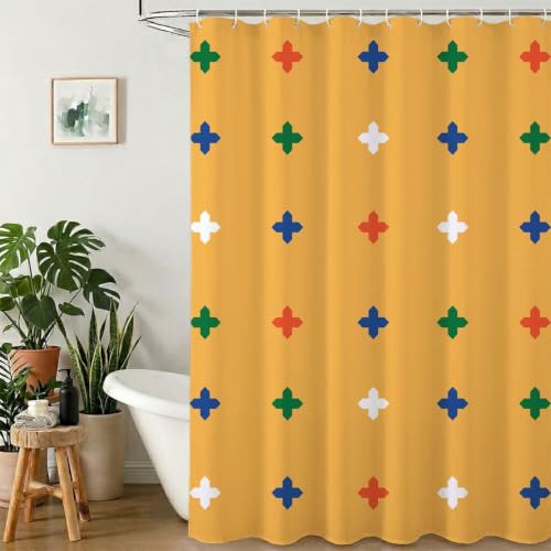 Rideau de douche pour baignoire jaune et bleu dans votre bain